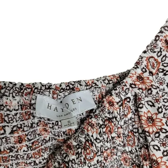 Hayden Smocked Puff Sleeve Floral Print Square Neck Peplum Blouse Women Sz S - Picture 8 of 9